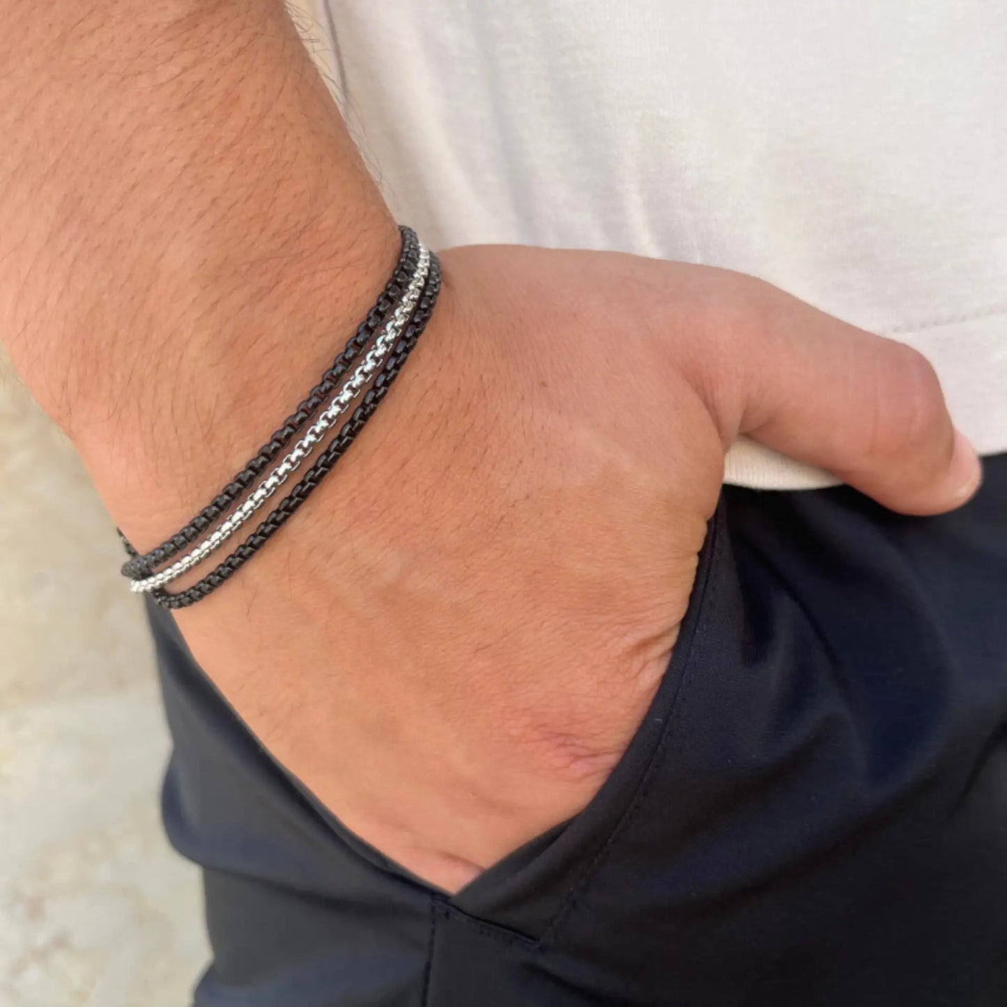 צמיד לגבר JETEM יוקרתי שלוש שורות סטיל