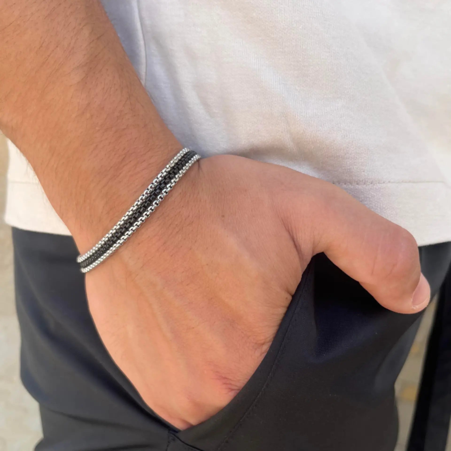 צמיד לגבר JETEM יוקרתי שלוש שורות סטיל