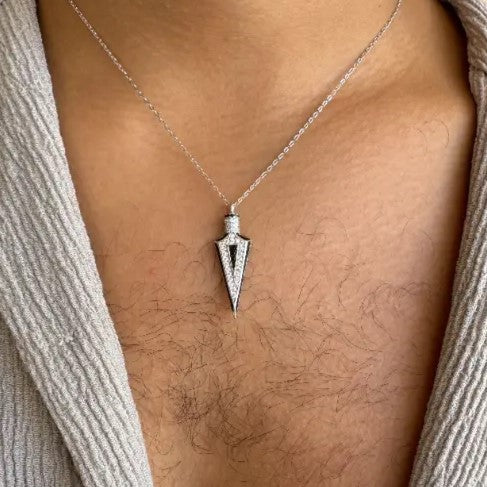 שרשרת כסף חץ משובץ שחור לבן