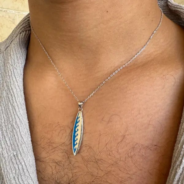 שרשרת כסף גלשן גלים כחול