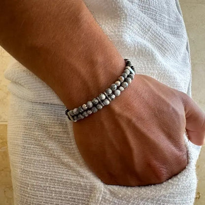 צמיד לגבר שתי שורות חרוזי מפה