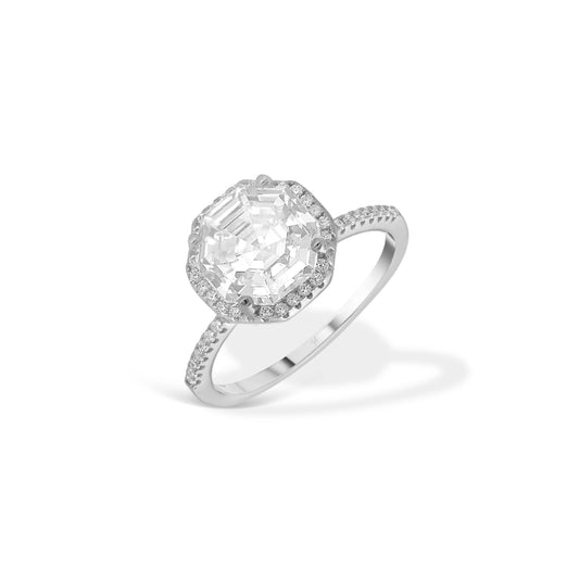 טבעת כסף סוליטר משושה