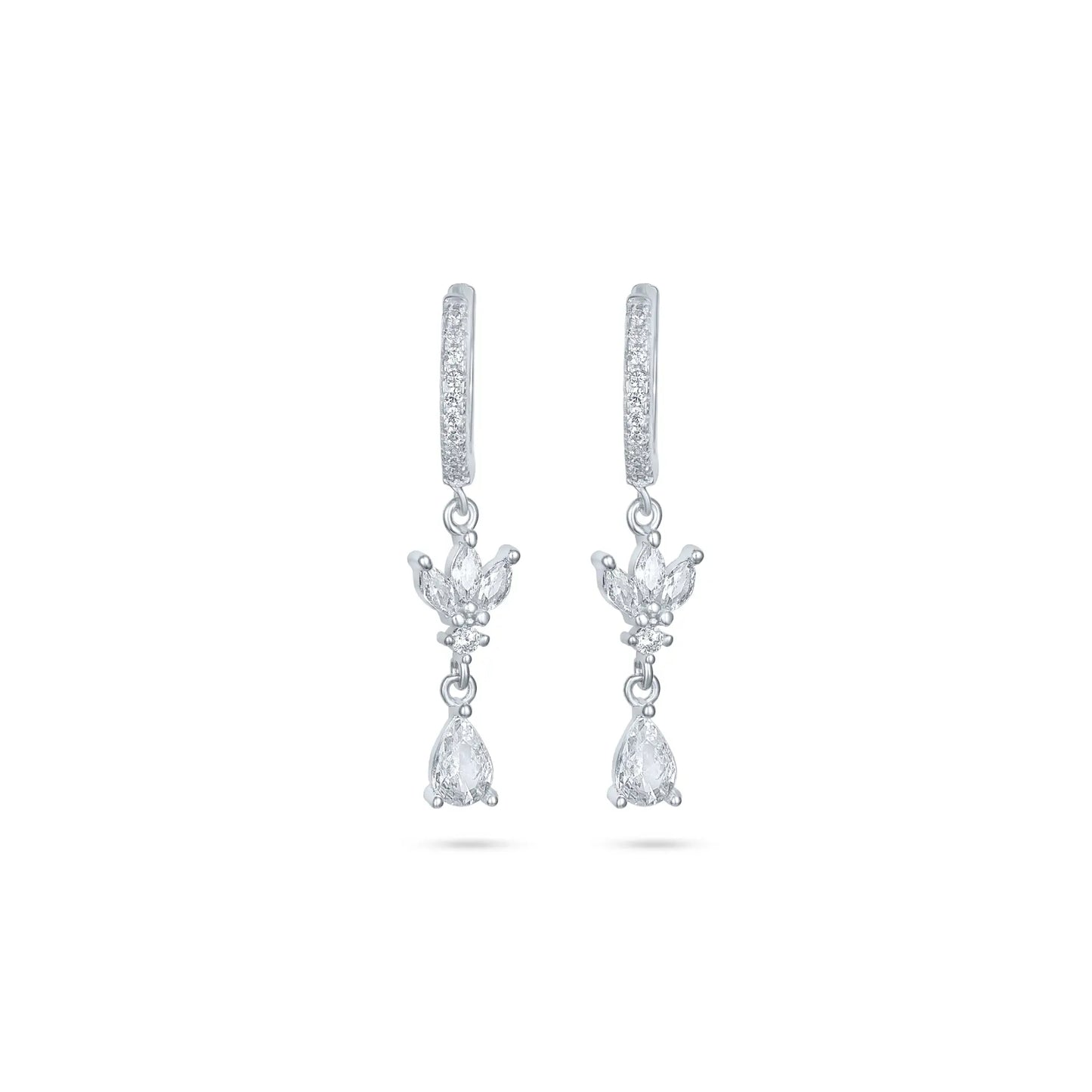 עגיל כסף חישוק משובץ לוטוס טיפה