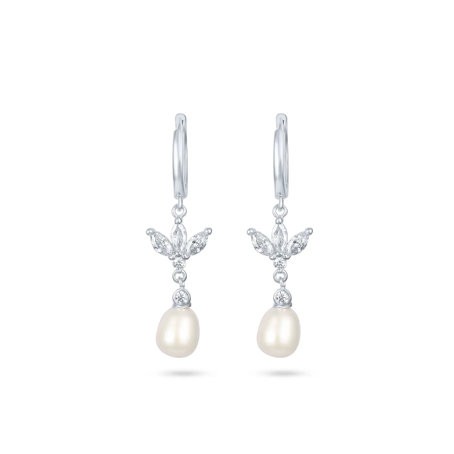 עגיל כסף חישוק לוטוס פנינה