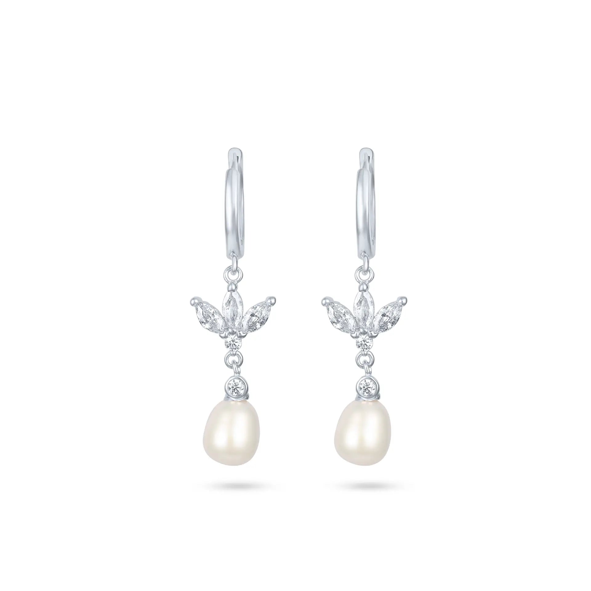 עגיל כסף חישוק לוטוס פנינה