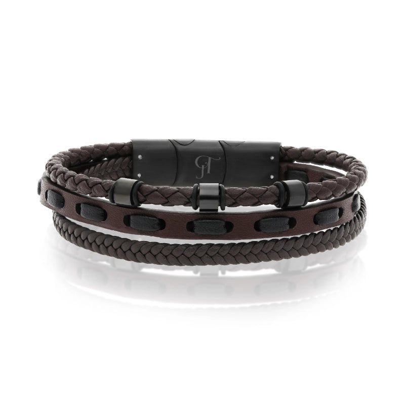 צמיד עור רב־שכבתי שחור – דגם Black Rider