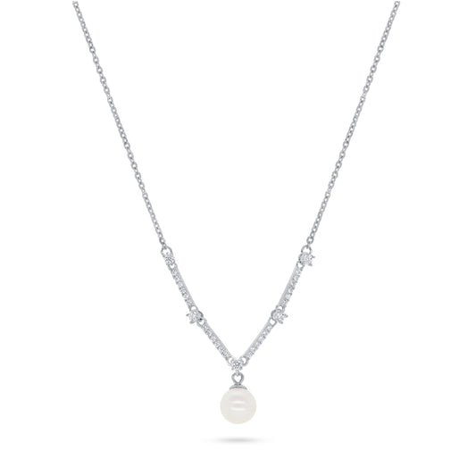 שרשרת כסף V פנינה