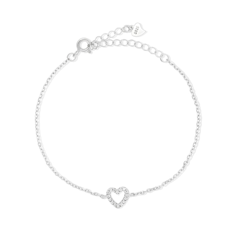 צמיד כסף לב חלול משובץ