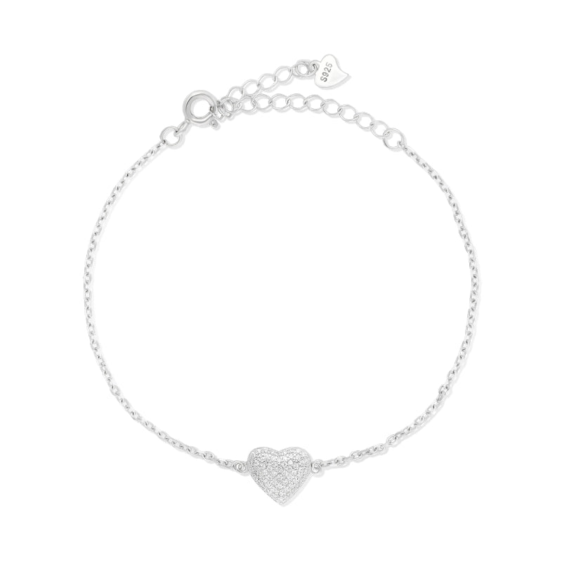 צמיד כסף לב נפוח משובץ