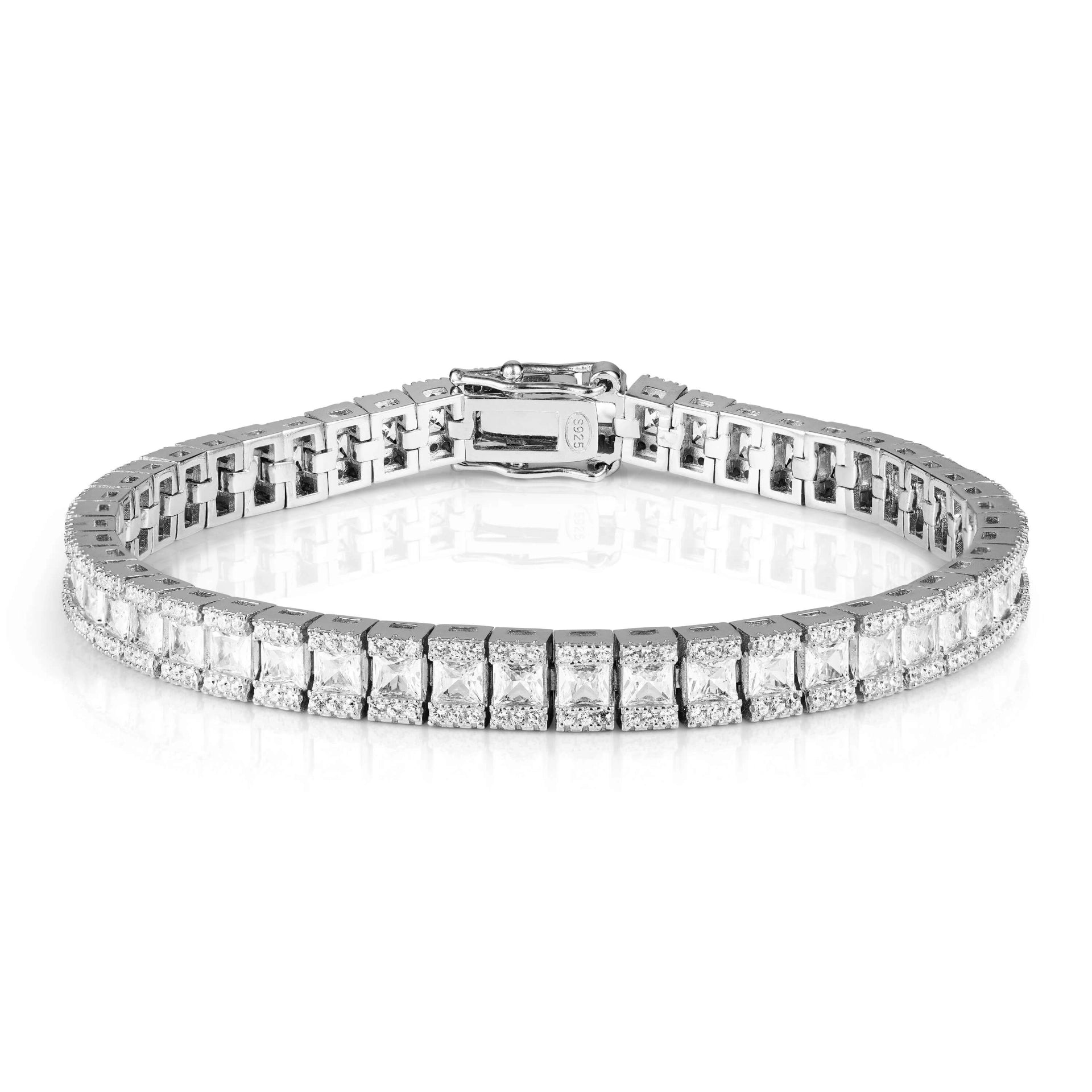 צמיד טניס כסף  משובץ אבני זירקון מלבניות