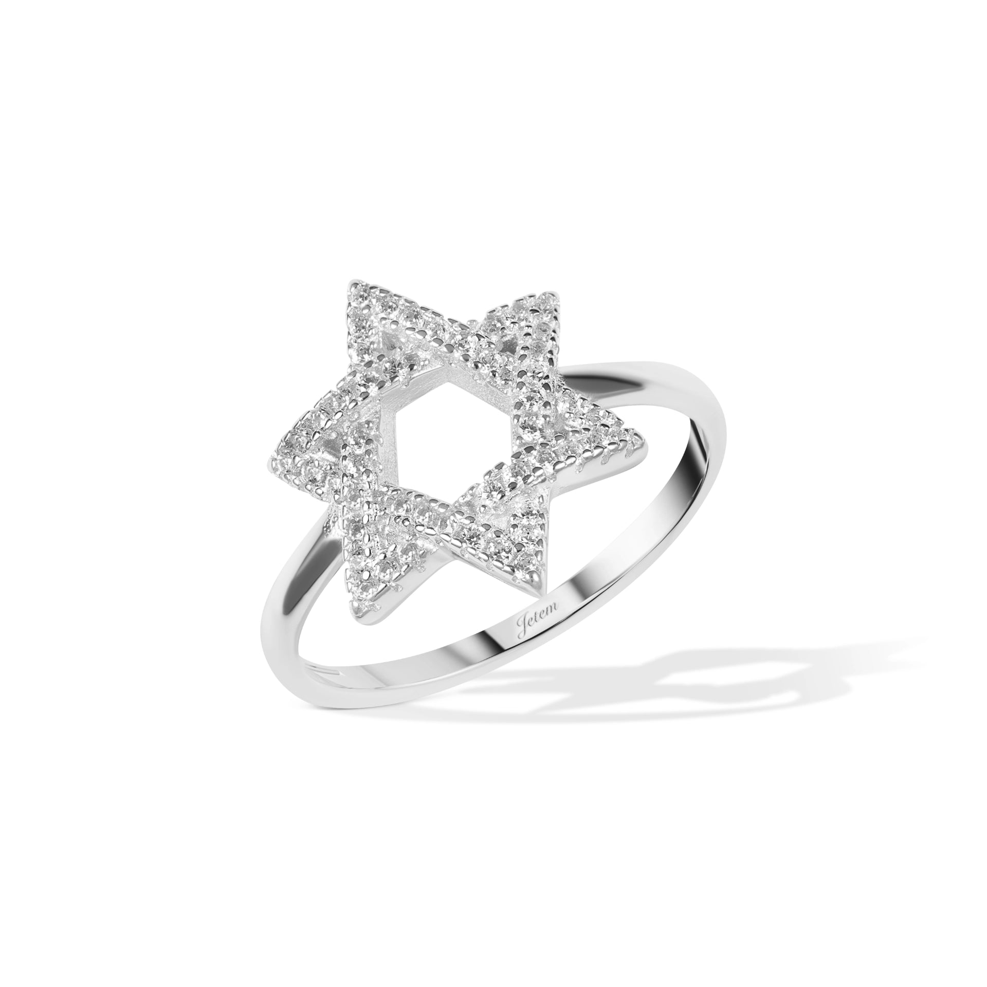 טבעת מגן דוד מכסף עם אבני זרקון