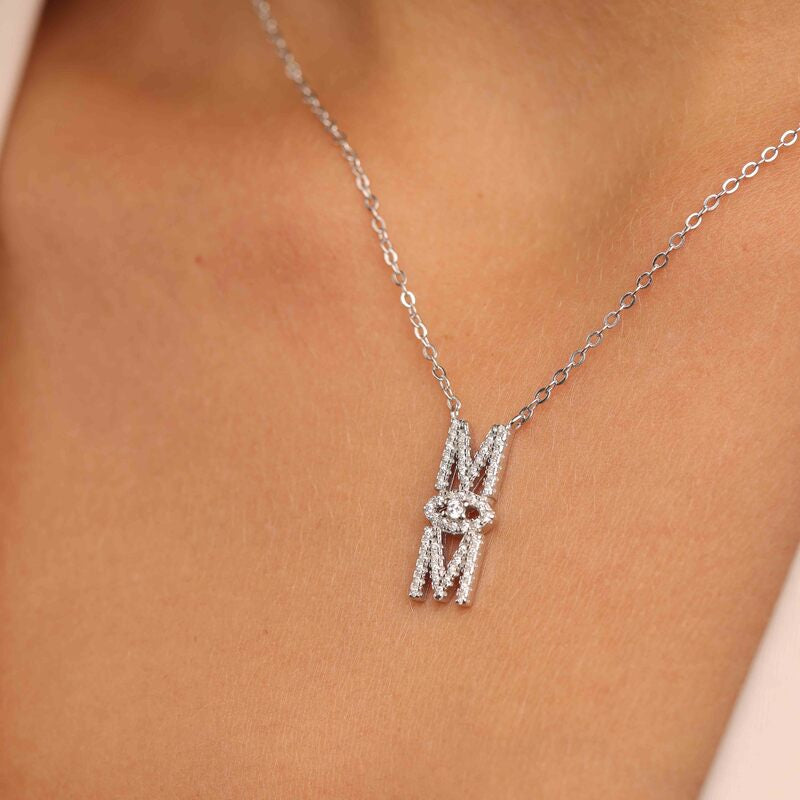 שרשרת כסף  תליון תליון MOM עם עין