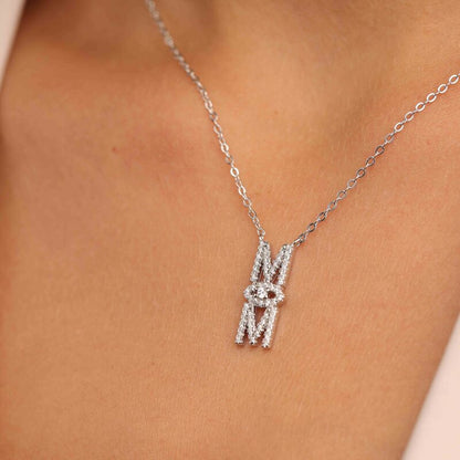 שרשרת כסף  תליון תליון MOM עם עין