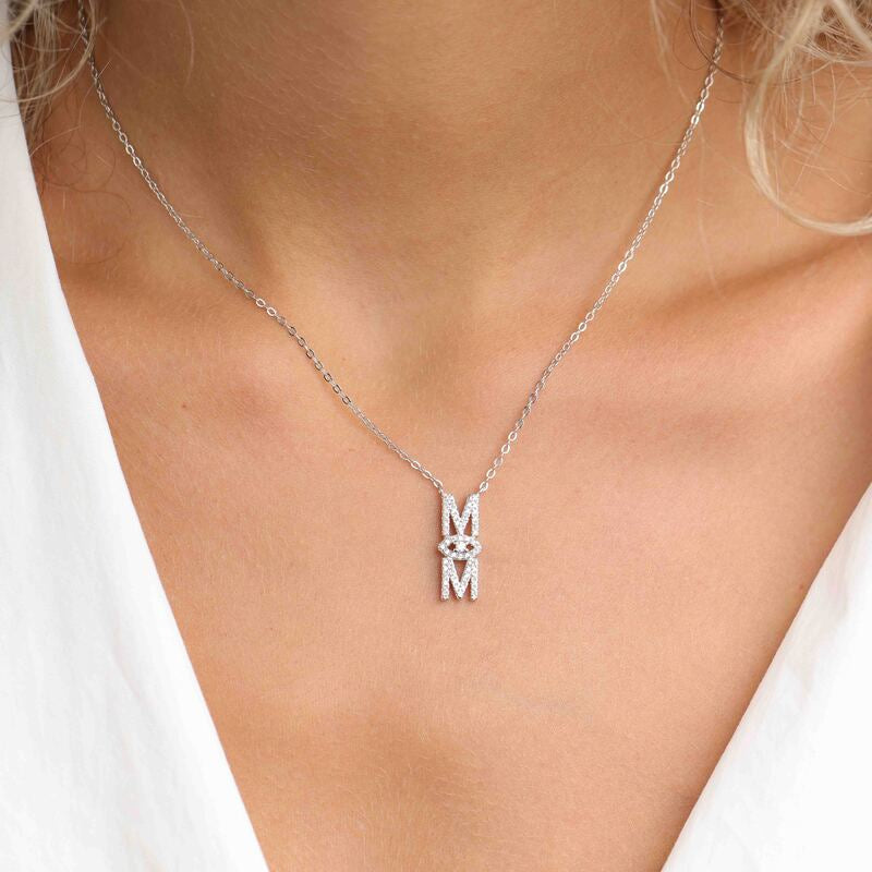 שרשרת כסף  תליון תליון MOM עם עין