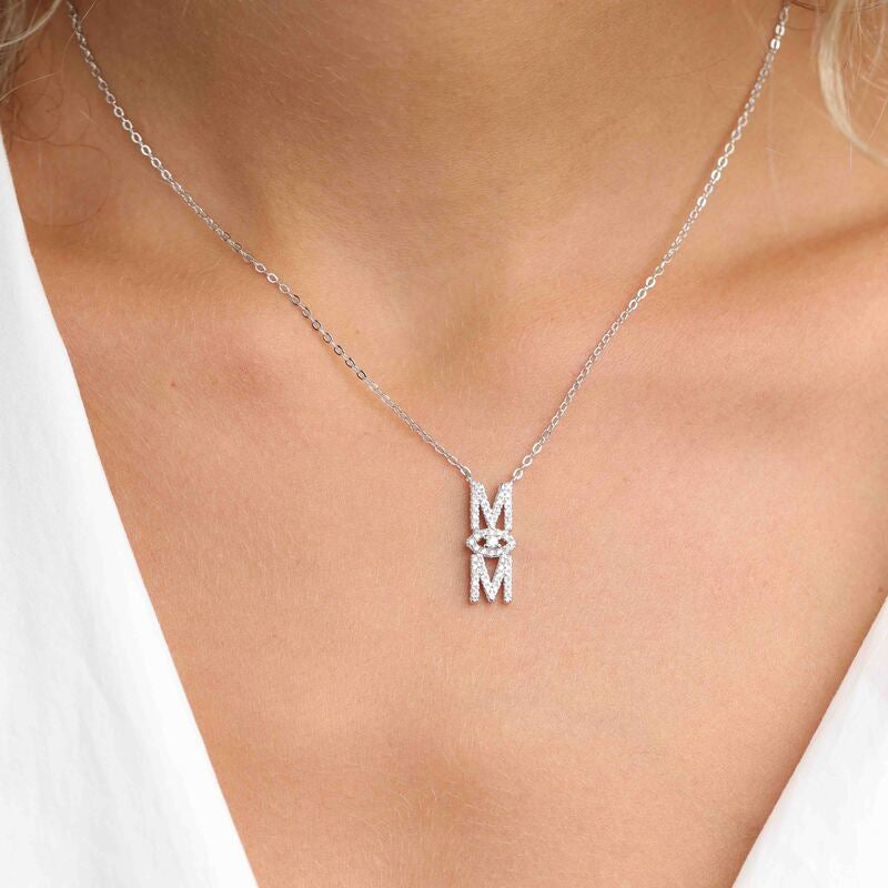 שרשרת כסף  תליון תליון MOM עם עין