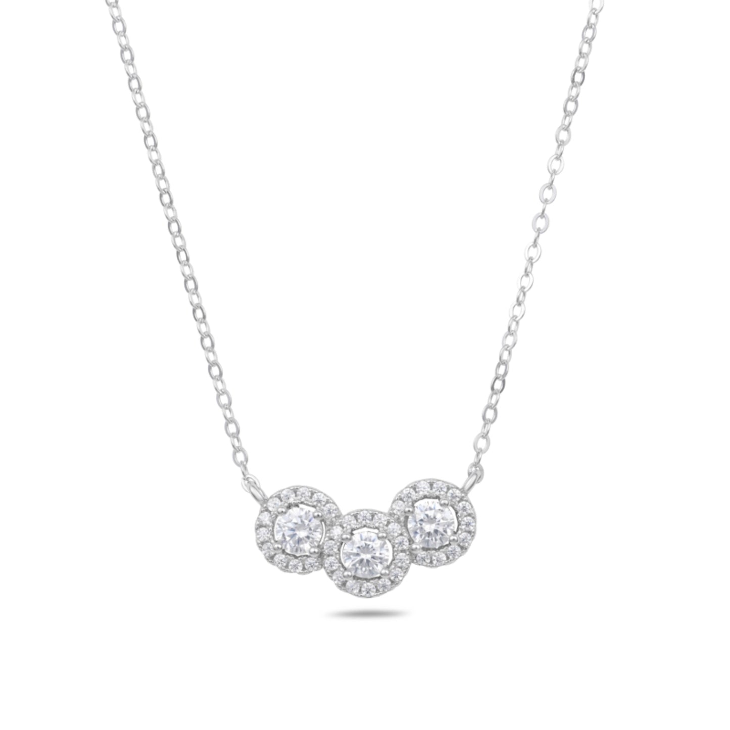 שרשרת כסף 925 עם שלושה תליוני סוליטר משובצים אבני זירקון