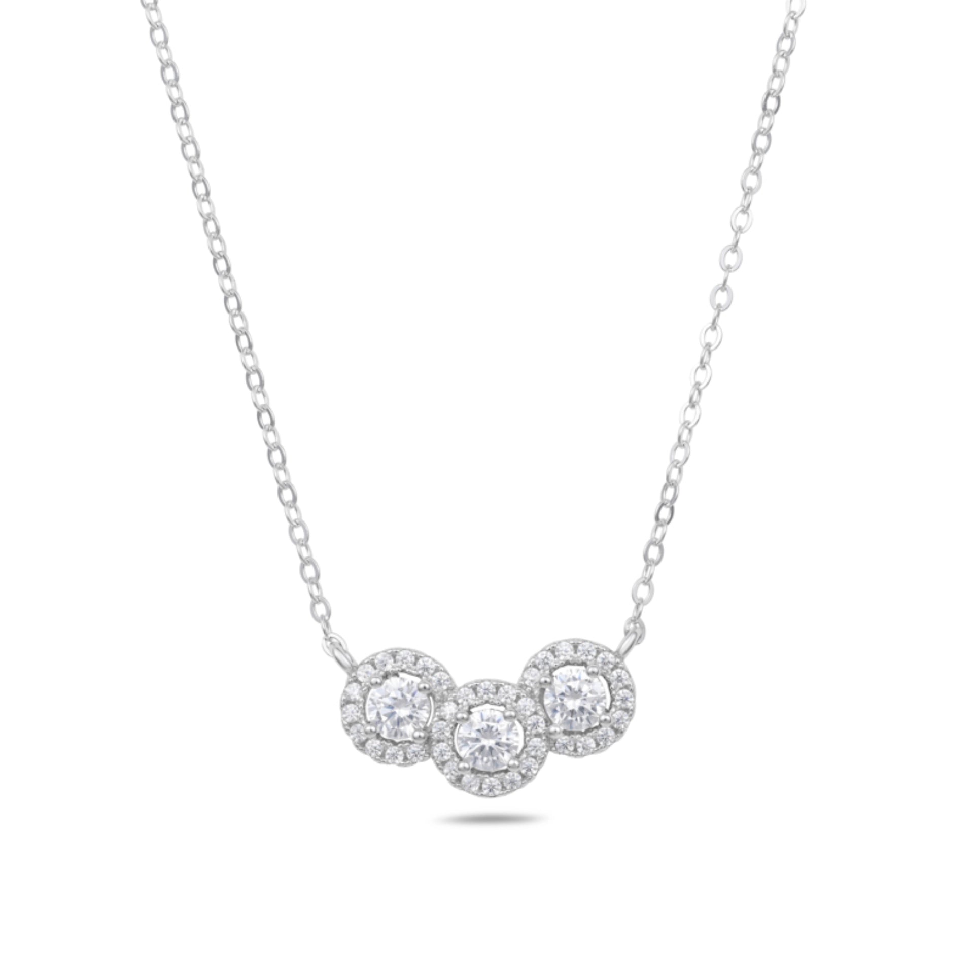 שרשרת כסף 925 עם שלושה תליוני סוליטר משובצים אבני זירקון