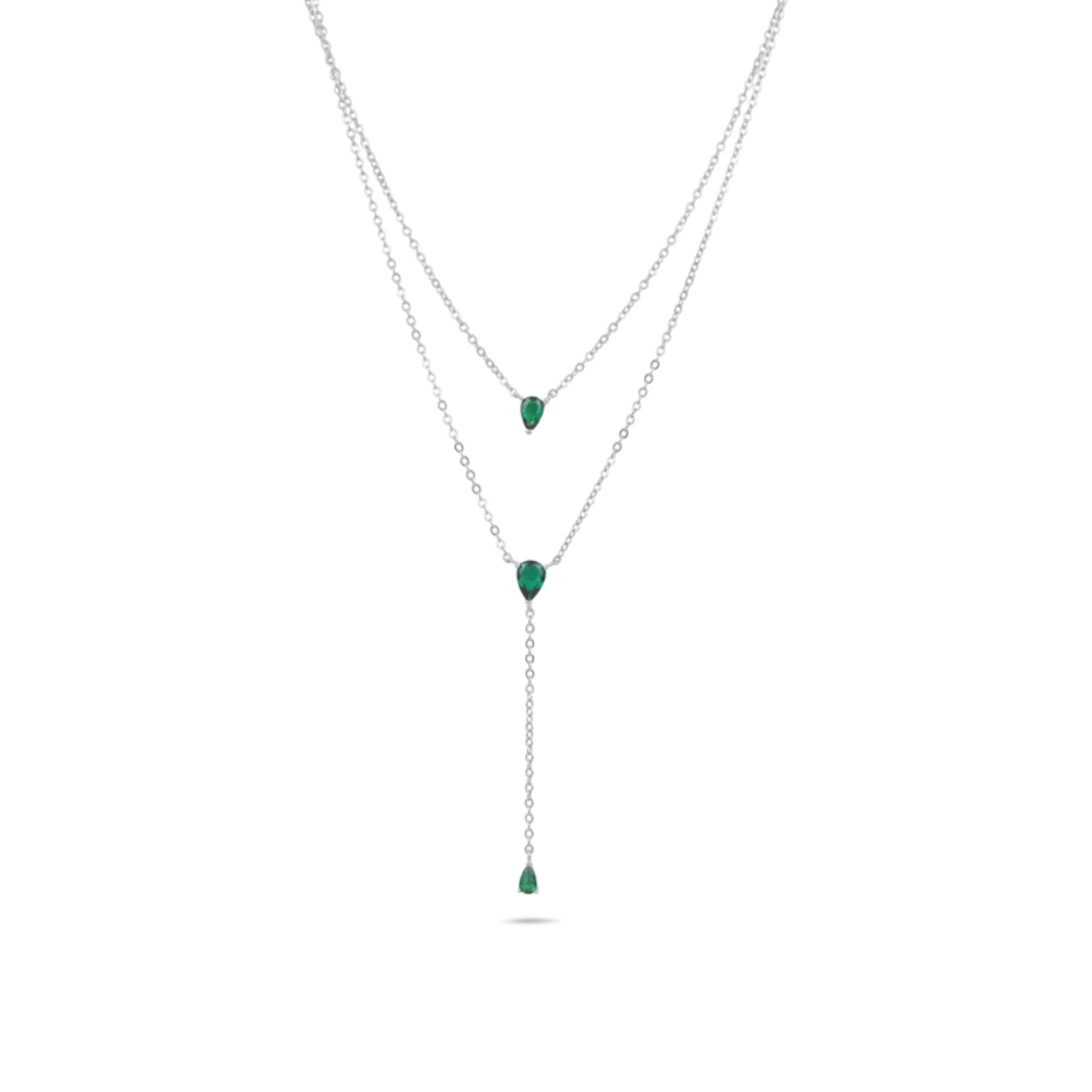 שרשרת כסף 925 כפולה עם תליוני טיפה ירוקים