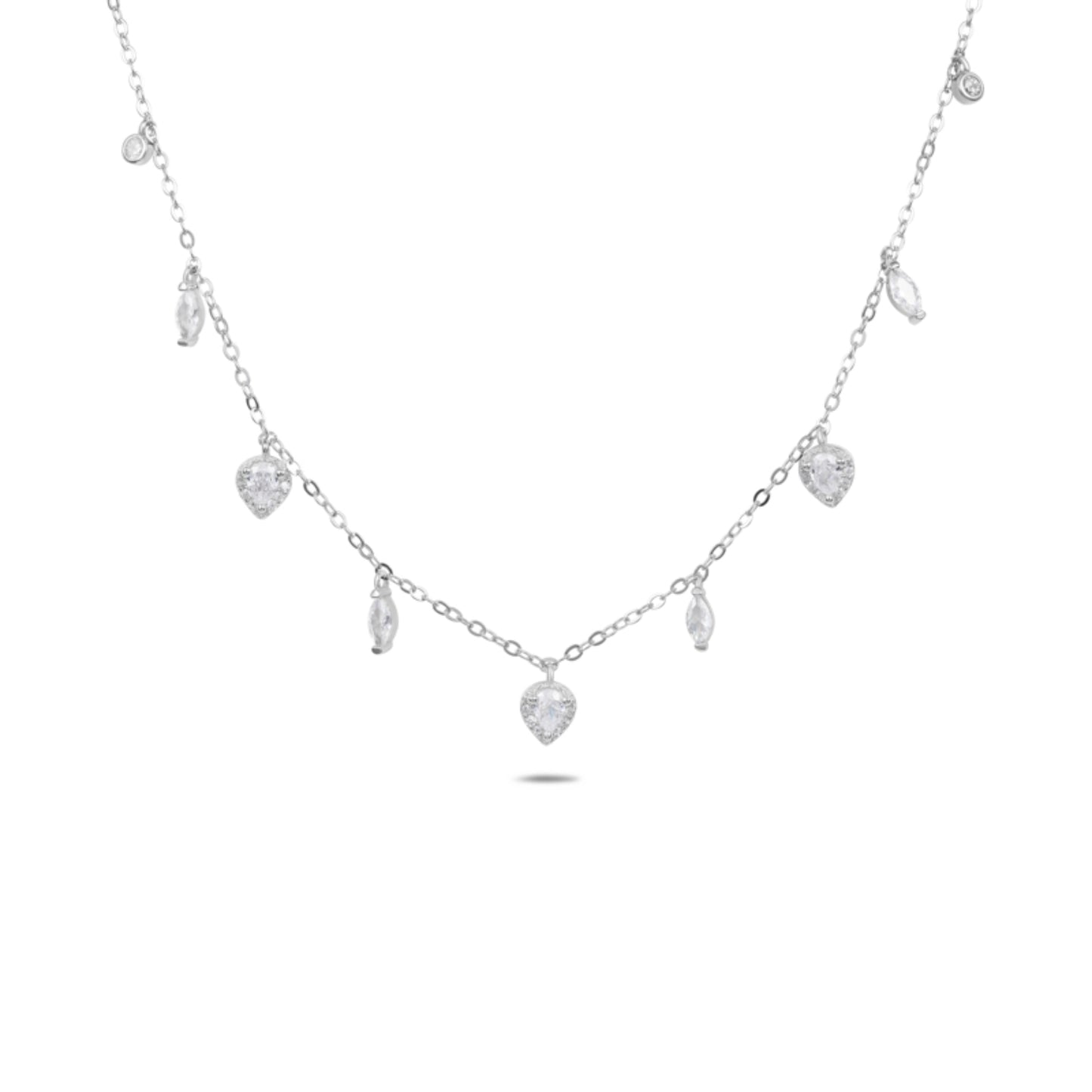 שרשרת כסף צ'וקר מעוצב טיפות משובצות באבני זרקון