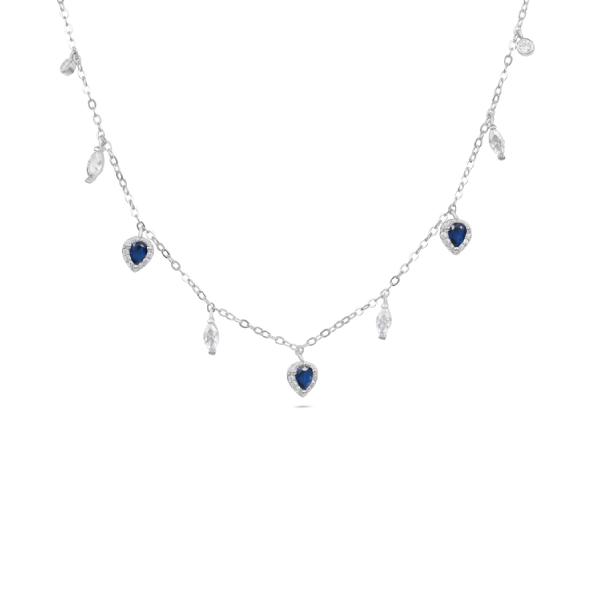 שרשרת כסף צ'וקר מעוצב טיפות משובצות באבני זרקון