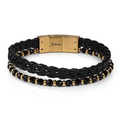 צמיד לגבר JETEM מעור צמה משולב חרוזי אמטייט וסטיל