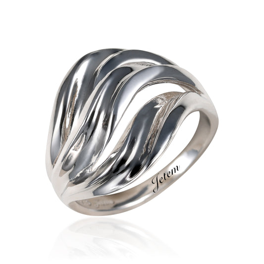 טבעת כסף 925  דגם גלים משולב